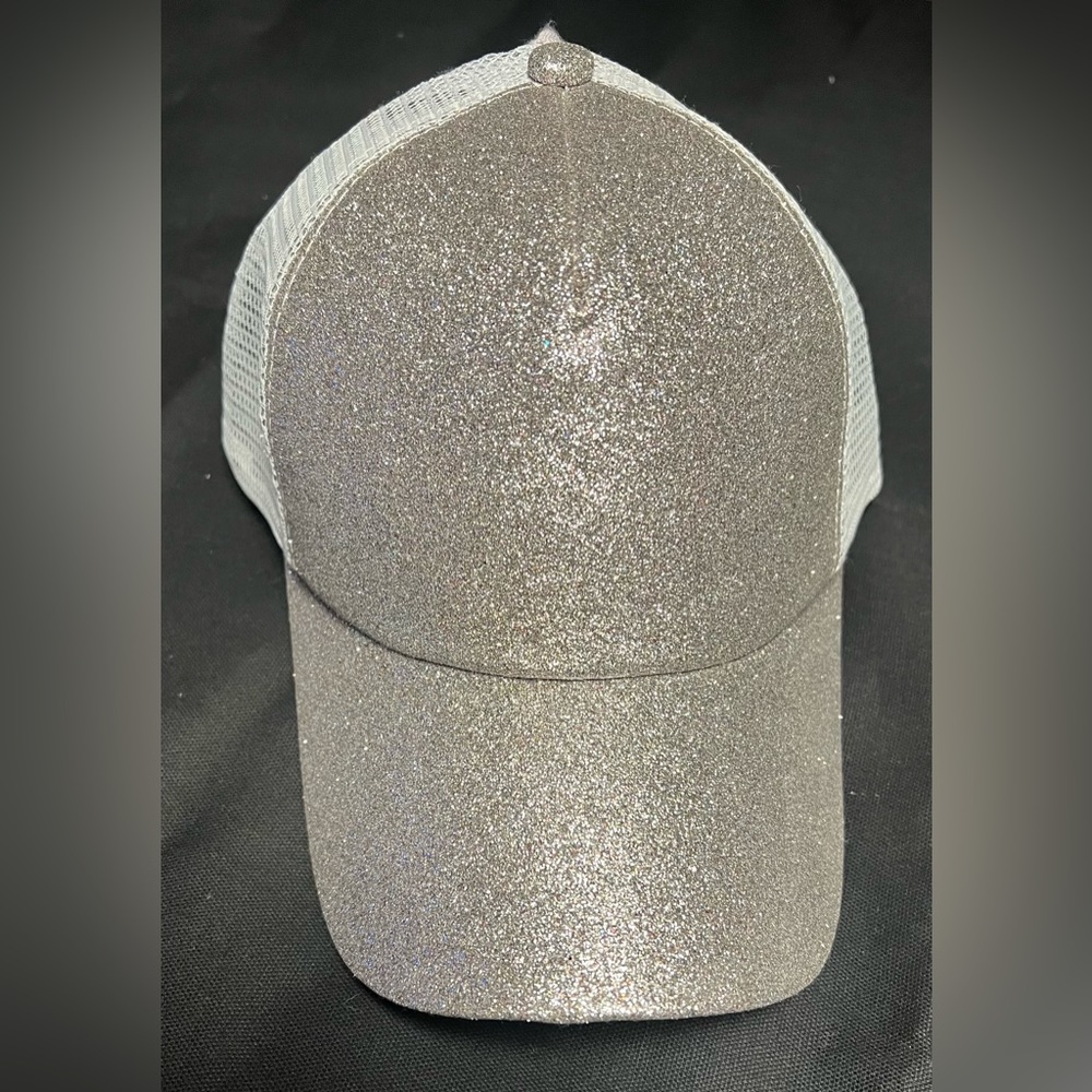 NEW C.C Silver Glitter High Ponytail Hat